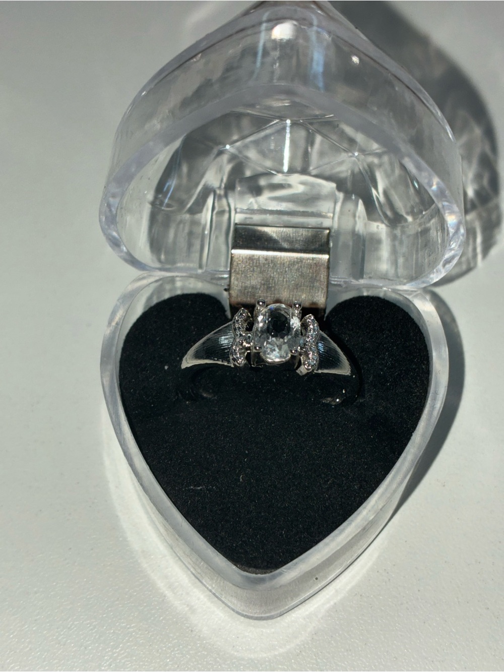 Clear Stone Halo Ring - Silver